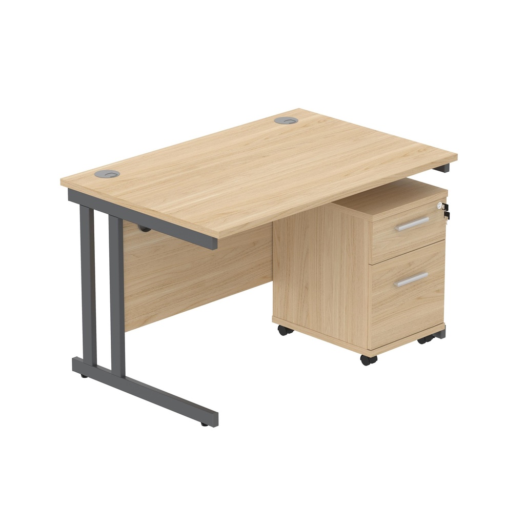 Core|Double Upright|Rectangular Desk With 2 Drawer Mobile Under Desk Pedestal (Fsc)|1200X800|Canadian Oak-Graphite