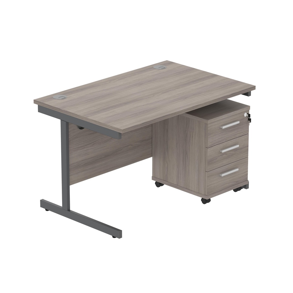 Core|Single Upright|Rectangular Desk With 3 Drawer Mobile Under Desk Pedestal|1200X800|Alaskan Grey Oak-Graphite