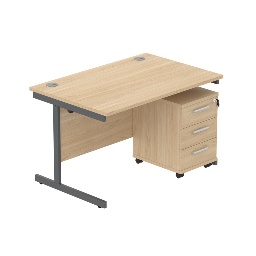 Core|Single Upright|Rectangular Desk With 3 Drawer Mobile Under Desk Pedestal|1200X800|Canadian Oak-Graphite