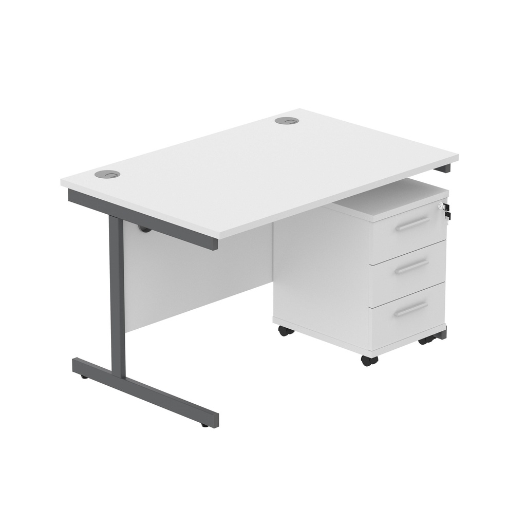 Core|Single Upright|Rectangular Desk With 3 Drawer Mobile Under Desk Pedestal|1200X800|Arctic White-Graphite