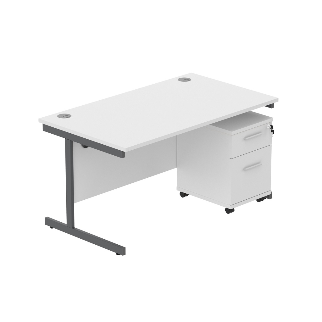 Core|Single Upright|Rectangular Desk With 2 Drawer Mobile Under Desk Pedestal|1400X800|Arctic White-Graphite