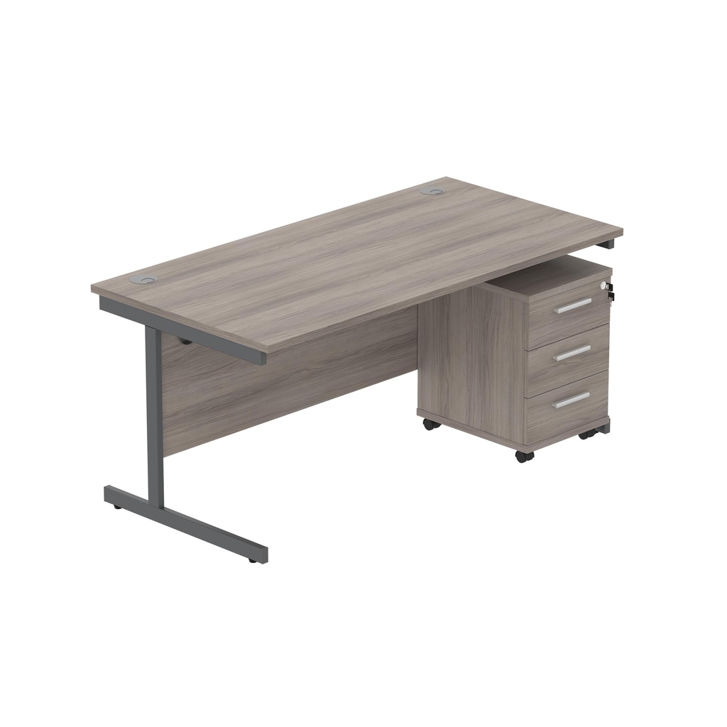 Core|Single Upright|Rectangular Desk With 3 Drawer Mobile Under Desk Pedestal (Fsc)|1600X800|Alaskan Grey Oak-Graphite