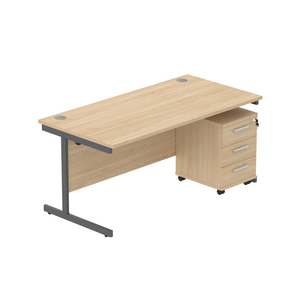 Core|Single Upright|Rectangular Desk With 3 Drawer Mobile Under Desk Pedestal (Fsc)|1600X800|Canadian Oak-Graphite