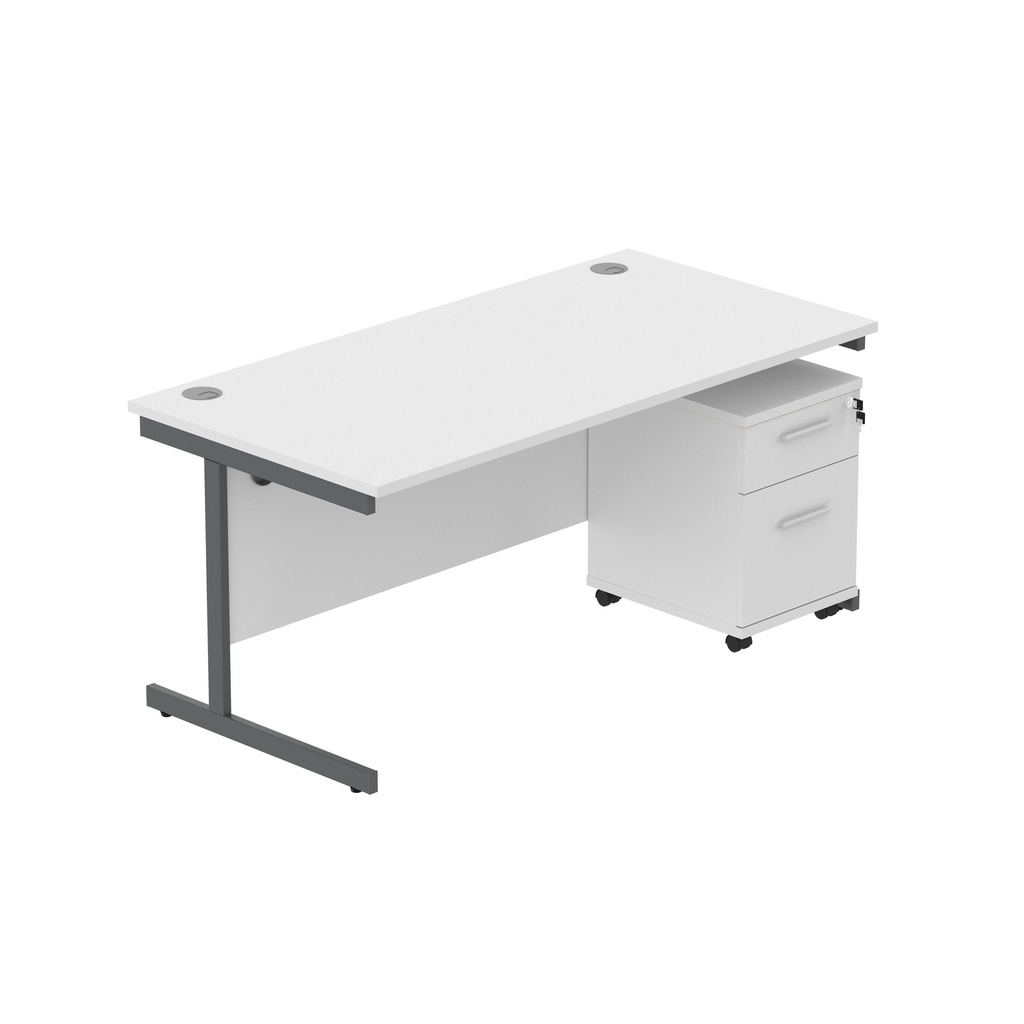 Core|Single Upright|Rectangular Desk With 2 Drawer Mobile Under Desk Pedestal (Fsc)|1600X800|Arctic White-Graphite