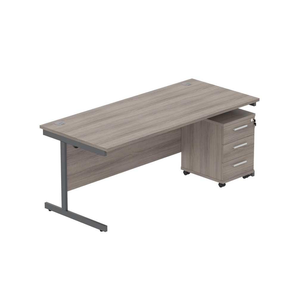 Core|Single Upright|Rectangular Desk With 3 Drawer Mobile Under Desk Pedestal (Fsc)|1800X800|Alaskan Grey Oak-Graphite