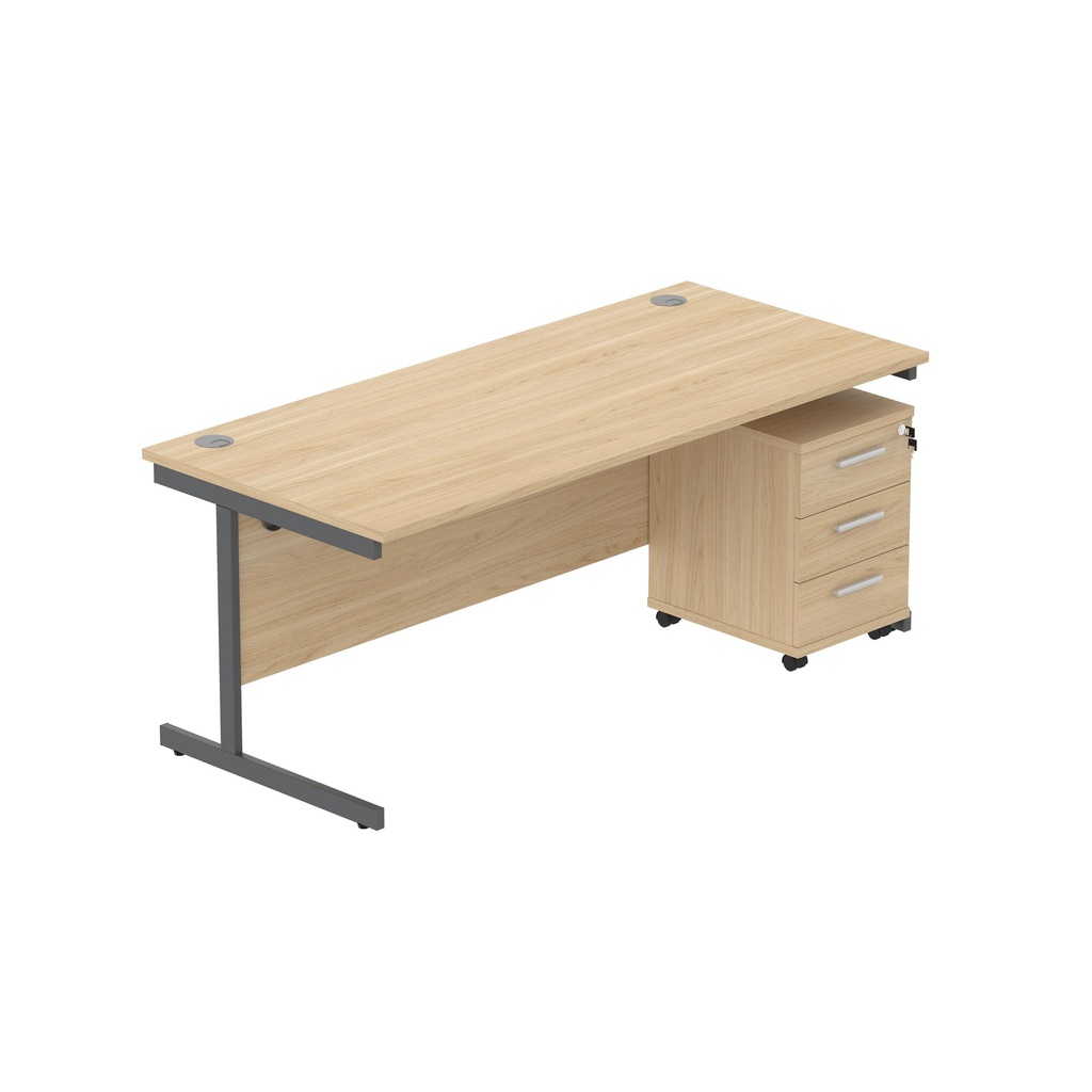 Core|Single Upright|Rectangular Desk With 3 Drawer Mobile Under Desk Pedestal (Fsc)|1800X800|Canadian Oak-Graphite