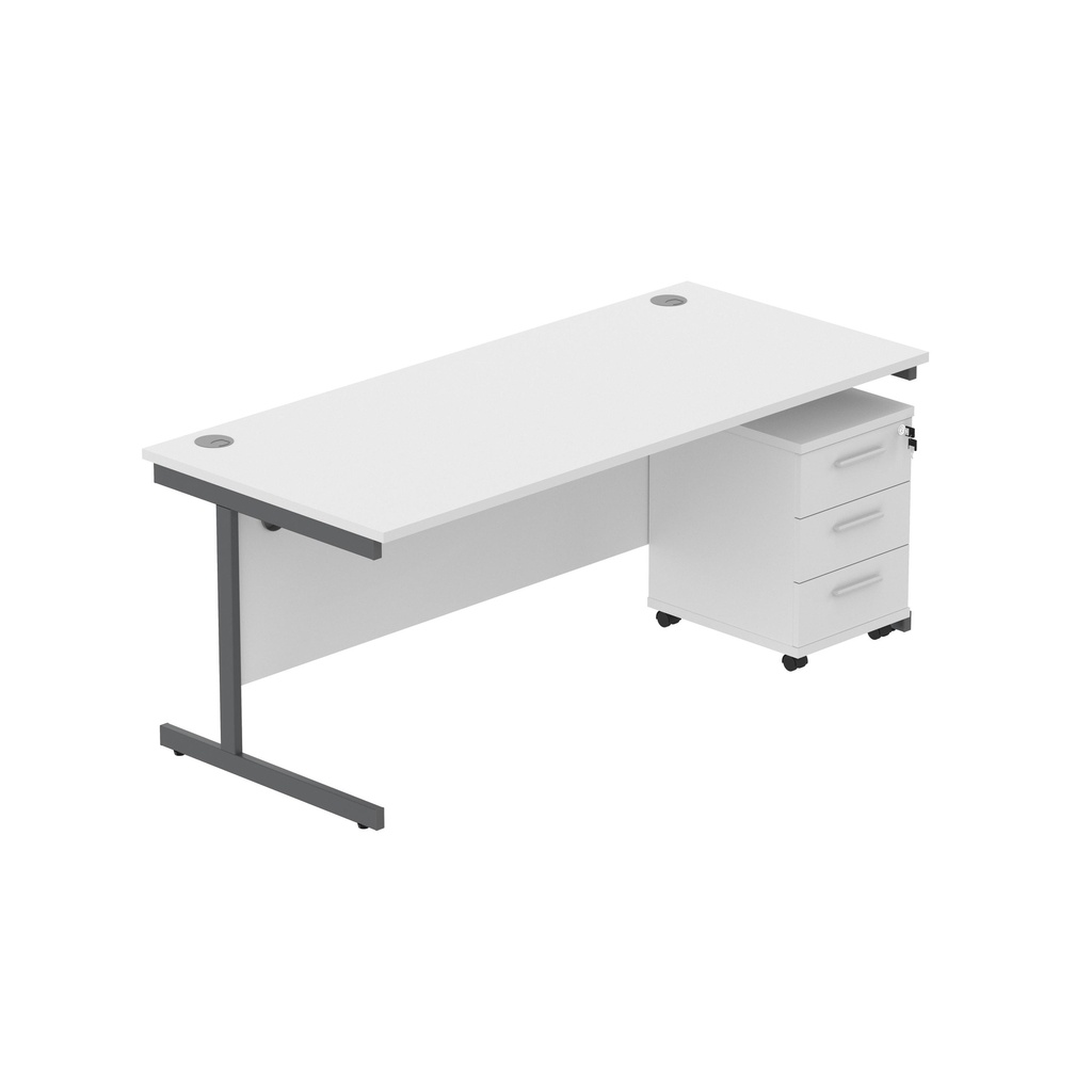 Core|Single Upright|Rectangular Desk With 3 Drawer Mobile Under Desk Pedestal (Fsc)|1800X800|Arctic White-Graphite