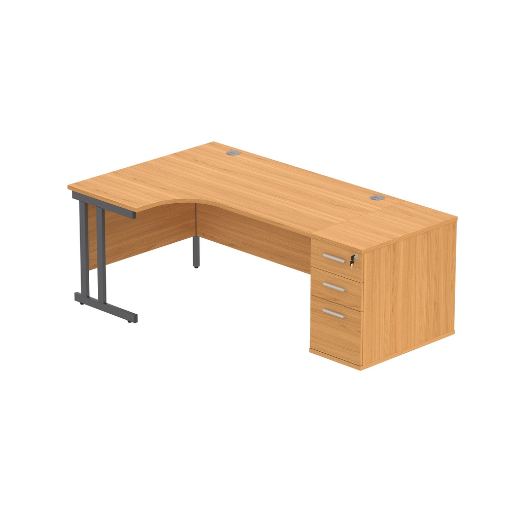 Core|Double Upright|Left Hand|Radial Desk With Desk High Pedestal|1600X1200|Norwegian Beech/Graphite