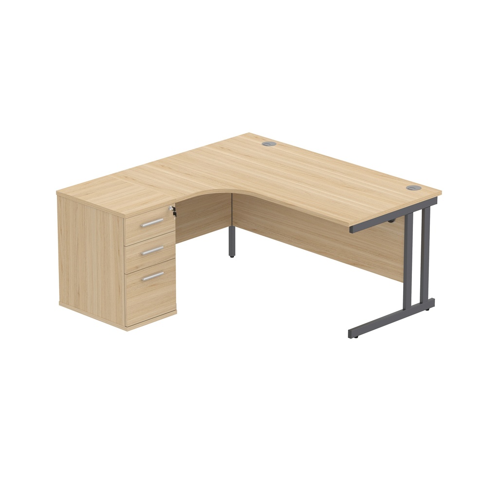 Core|Double Upright|Left Hand|Radial Desk With Desk High Pedestal|1600X1200|Canadian Oak/Graphite