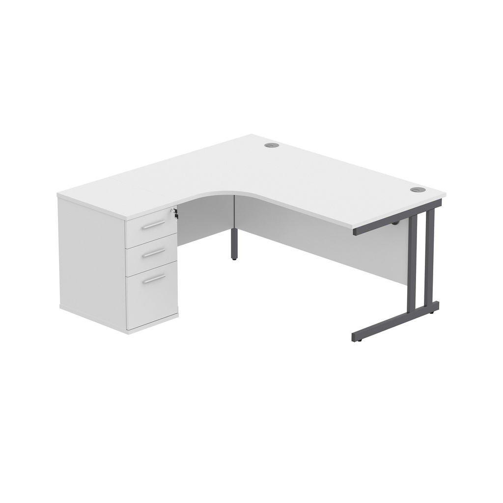 Core|Double Upright|Left Hand|Radial Desk With Desk High Pedestal|1600X1200|Arctic White/Graphite