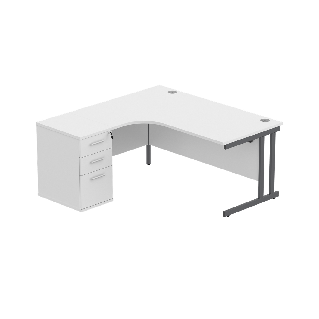 Double Upright Left Hand Radial Desk + Desk High Pedestal (fsc) | 600Mm Deep Pedestal | 1600X1200 | Arctic White/Graphite