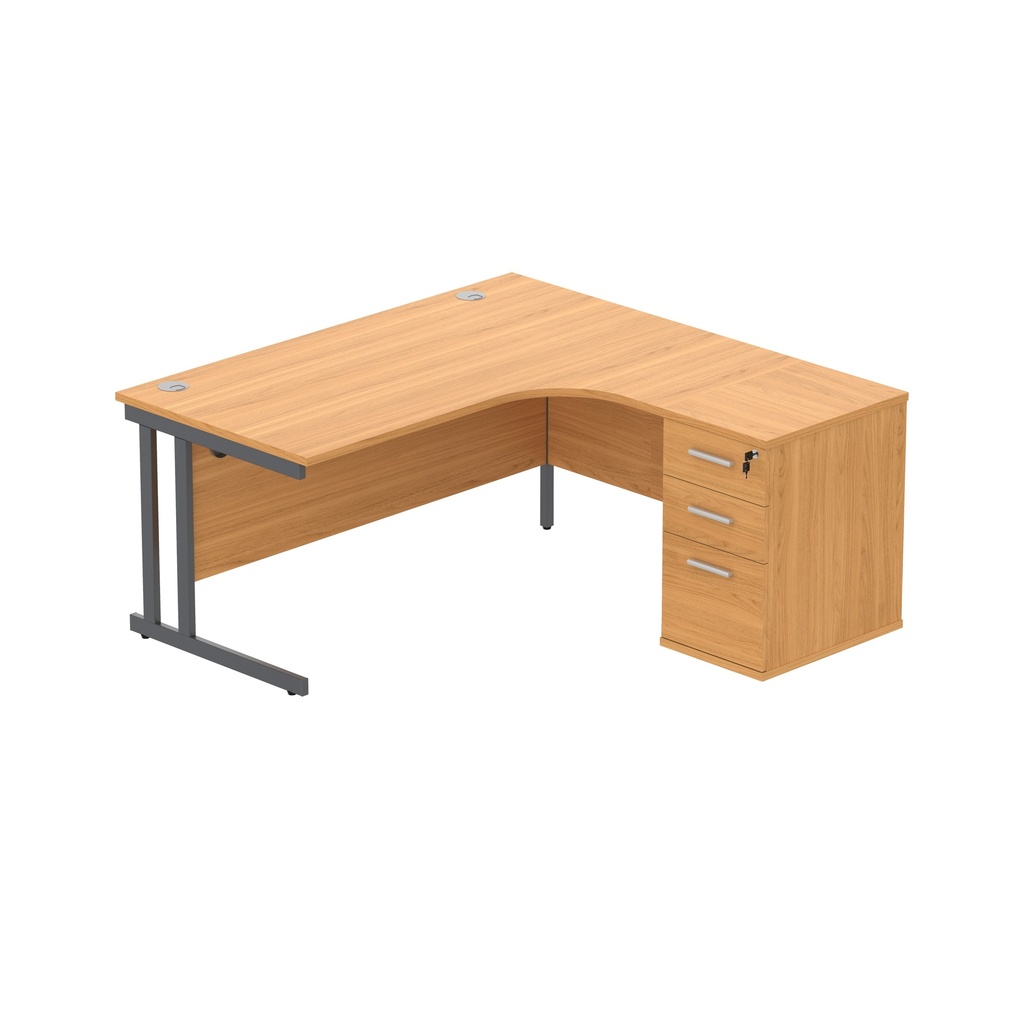 Double Upright Right Hand Radial Desk + Desk High Pedestal (fsc) | 600Mm Deep Pedestal | 1600X1200 | Norwegian Beech/Graphite