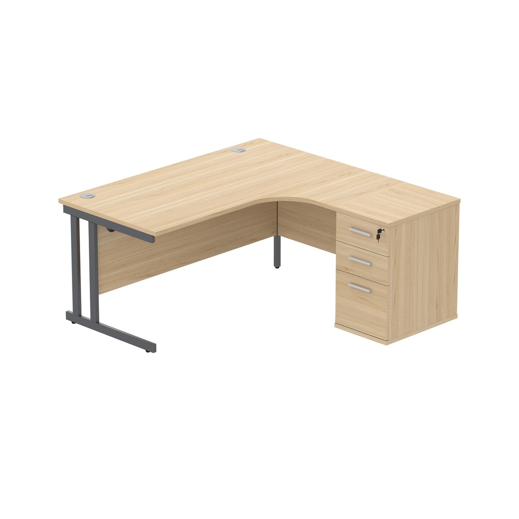 Double Upright Right Hand Radial Desk + Desk High Pedestal (fsc) | 600Mm Deep Pedestal | 1600X1200 | Canadian Oak/Graphite