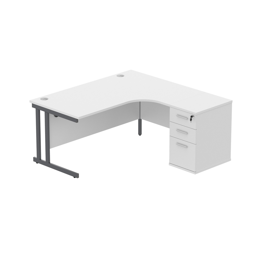 Double Upright Right Hand Radial Desk + Desk High Pedestal (fsc) | 600Mm Deep Pedestal | 1600X1200 | Arctic White/Graphite