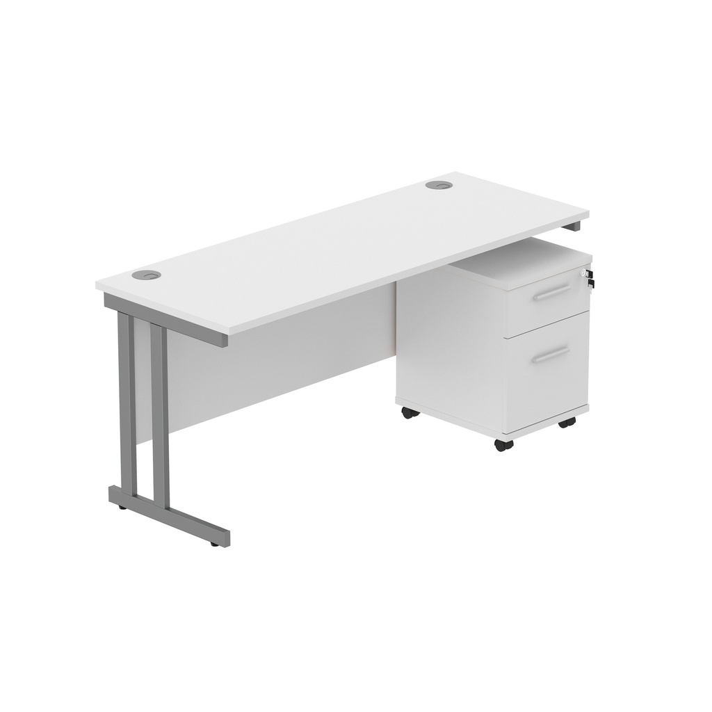 Core|Double Upright|Rectangular Desk With 2 Drawer Mobile Under Desk Pedestal|1600X600|Arctic White-Graphite