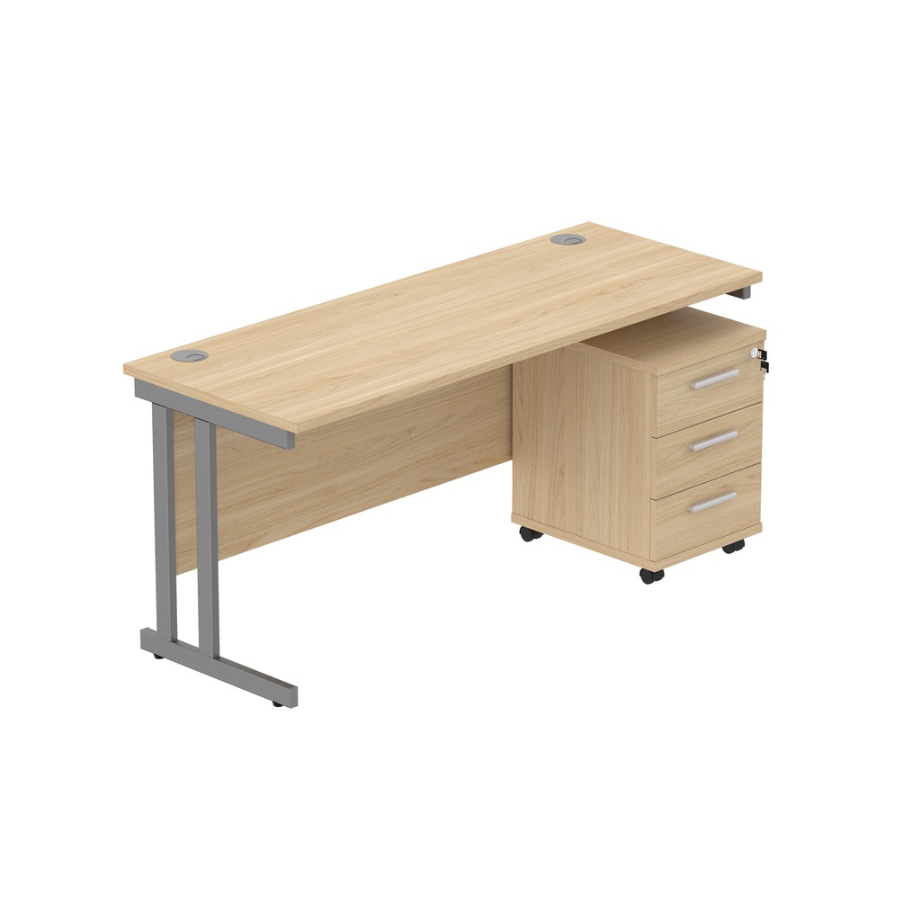 Core|Double Upright|Rectangular Desk With 3 Drawer Mobile Under Desk Pedestal|1600X600|Canadian Oak-Graphite