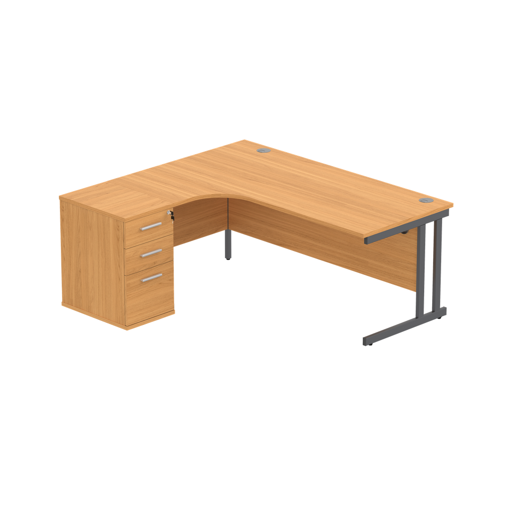 Double Upright Left Hand Radial Desk + Desk High Pedestal (fsc) | 600Mm Deep Pedestal | 1800X1200 | Norwegian Beech/Graphite