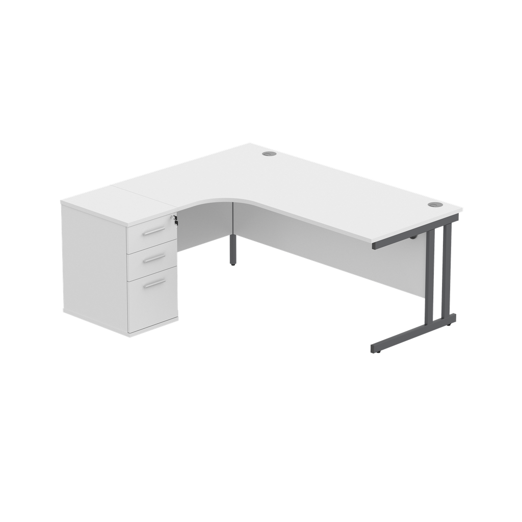 Double Upright Left Hand Radial Desk + Desk High Pedestal (fsc) | 600Mm Deep Pedestal | 1800X1200 | Arctic White/Graphite