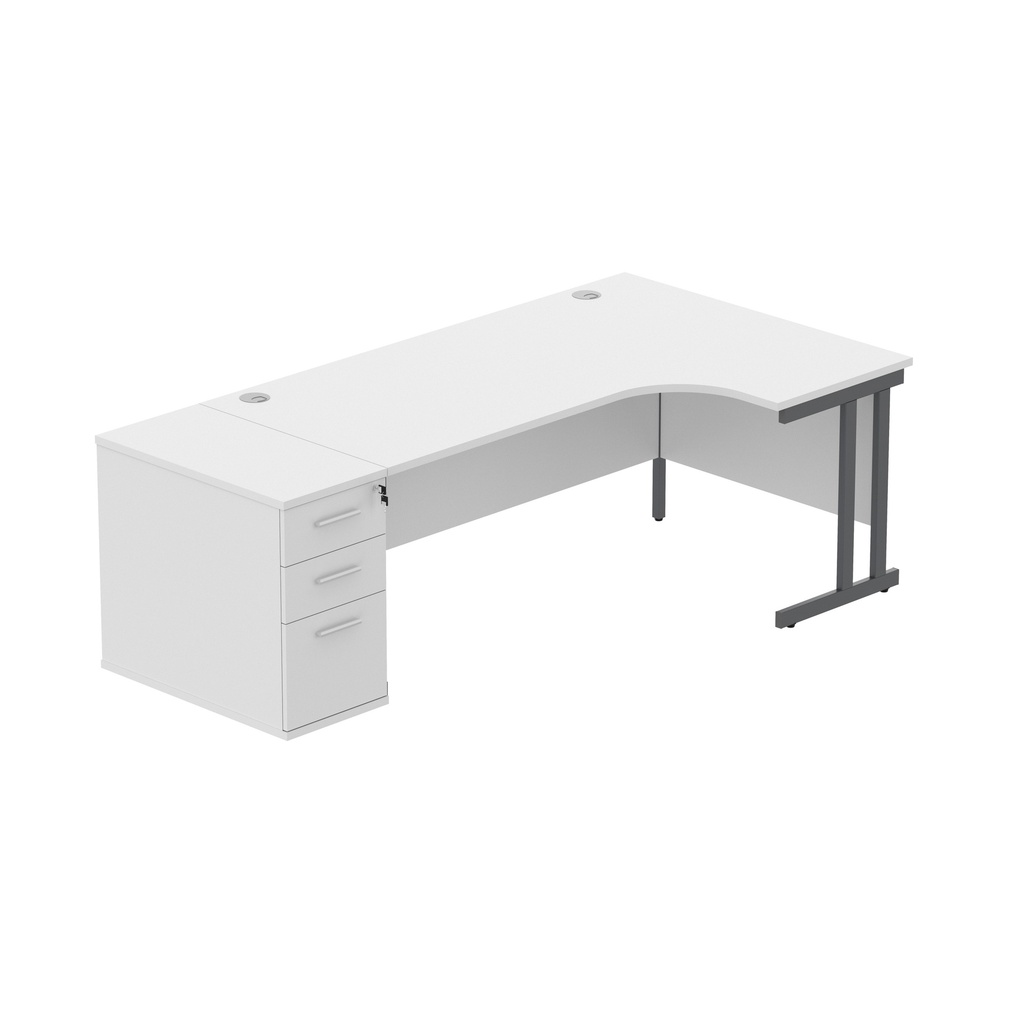 Double Upright Right Hand Radial Desk + Desk High Pedestal (fsc) | 600Mm Deep Pedestal | 1800X1200 | Arctic White/Graphite