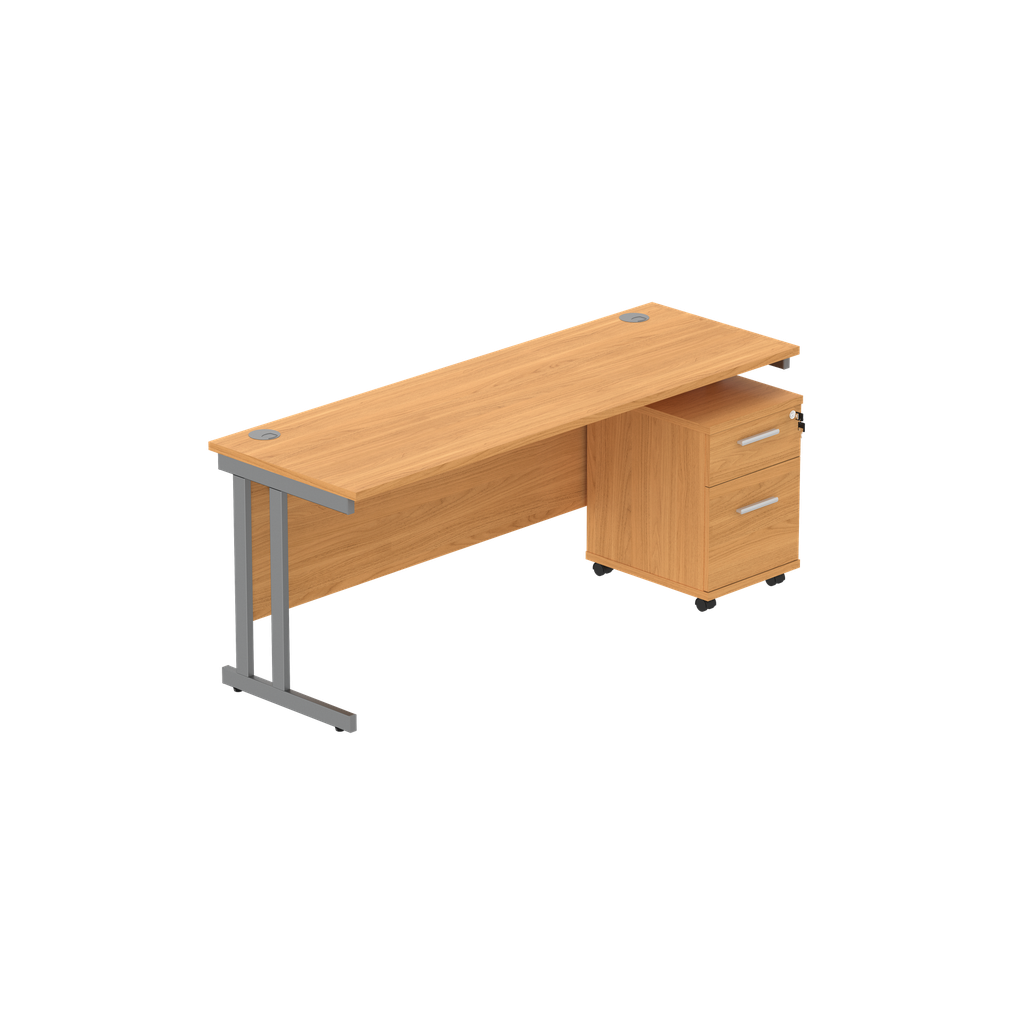 Double Upright Rectangular Desk + 2 Drawer Mobile Under Desk Pedestal (fsc) | 1800X600 | Norwegian Beech/Graphite