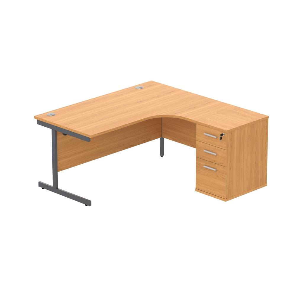 Core|Single Upright|Right Hand|Radial Desk With Desk High Pedestal (Fsc)|600Mm Deep Pedestal|1600X1200|Norwegian Beech-Graphite