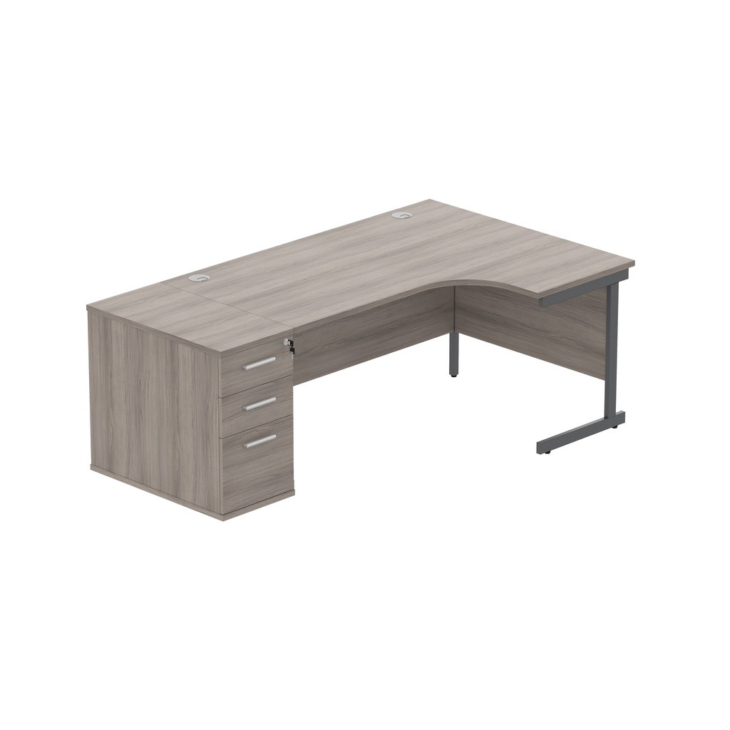 Core|Single Upright|Right Hand|Radial Desk With Desk High Pedestal (Fsc)|600Mm Deep Pedestal|1600X1200|Alaskan Grey Oak-Graphite