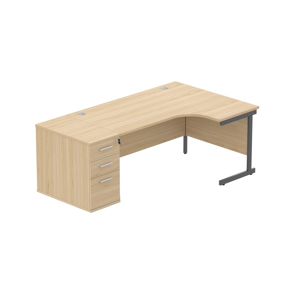 Single Upright Right Hand Radial Desk + Desk High Pedestal (fsc) | 600Mm Deep Pedestal | 1600 X 1200 | Canadian Oak/Graphite