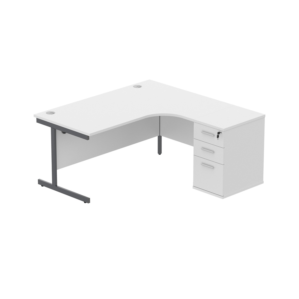 Single Upright Right Hand Radial Desk + Desk High Pedestal (fsc) | 600Mm Deep Pedestal | 1600 X 1200 | Arctic White/Graphite