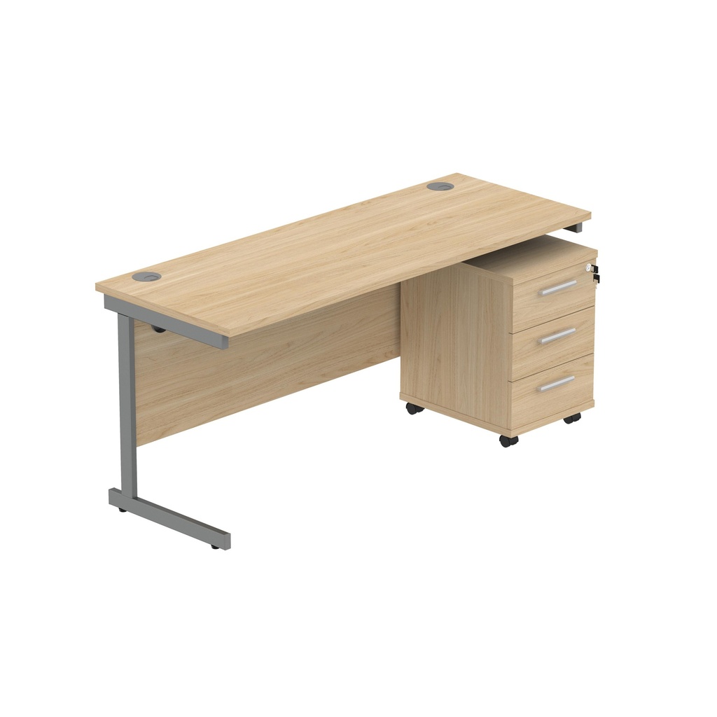 Core|Single Upright|Rectangular Desk With 3 Drawer Mobile Under Desk Pedestal (Fsc)|1600X600|Canadian Oak-Graphite