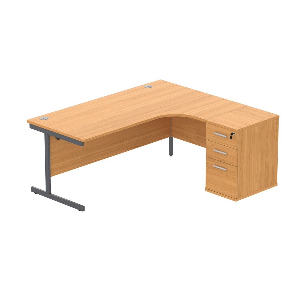 Single Upright Right Hand Radial Desk + Desk High Pedestal (fsc) | 600Mm Deep Pedestal | 1800 X 1200 | Norwegian Beech/Graphite