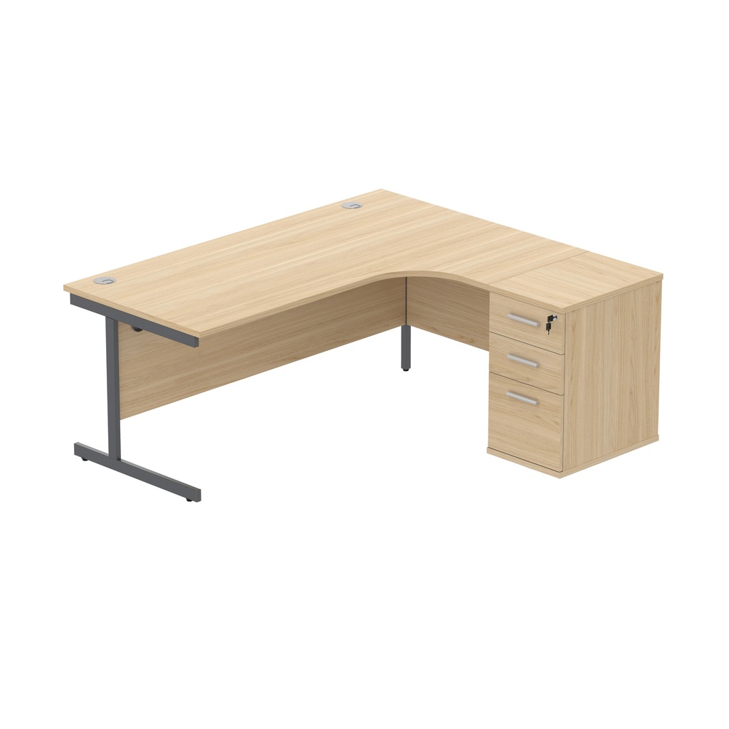 Single Upright Right Hand Radial Desk + Desk High Pedestal (fsc) | 600Mm Deep Pedestal | 1800 X 1200 | Canadian Oak/Graphite