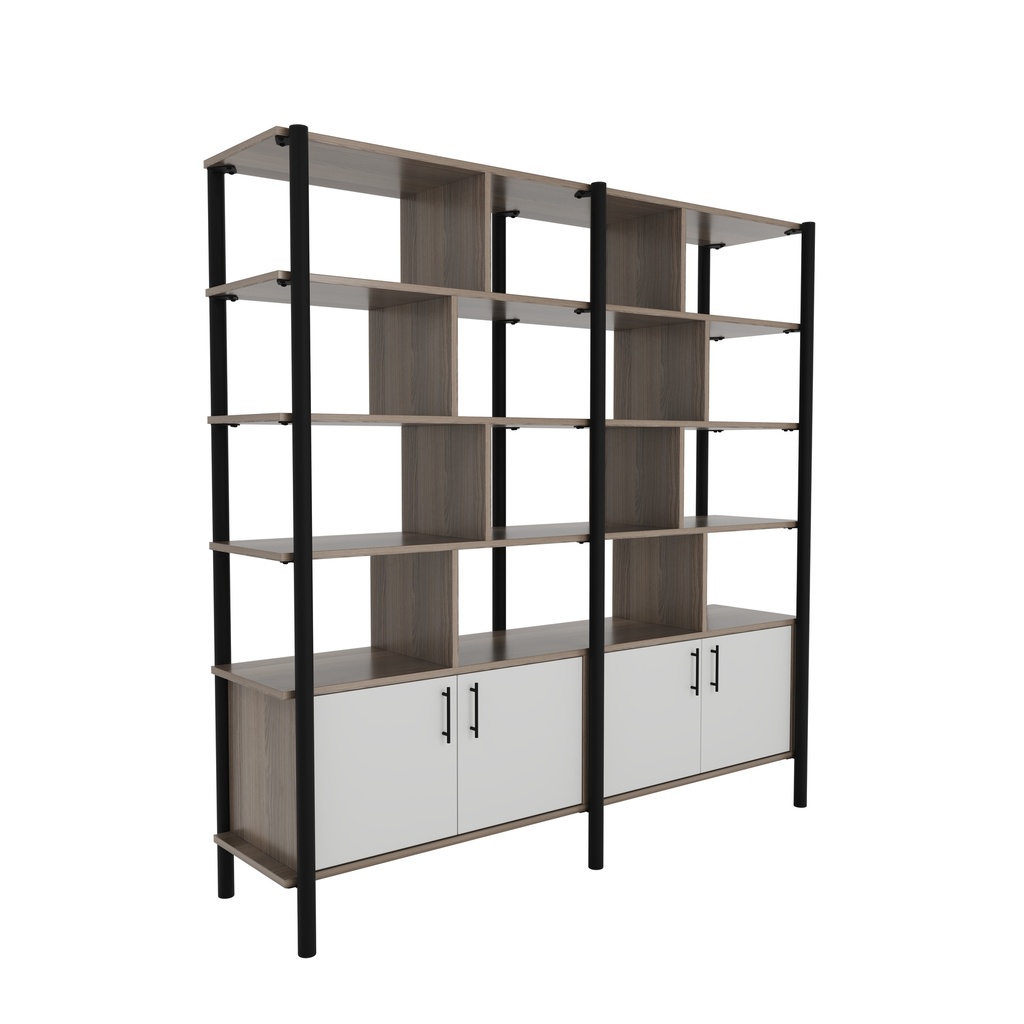 Pose Wooden Storage I 1800W X 460D X 1800H I Grey Oak/Black