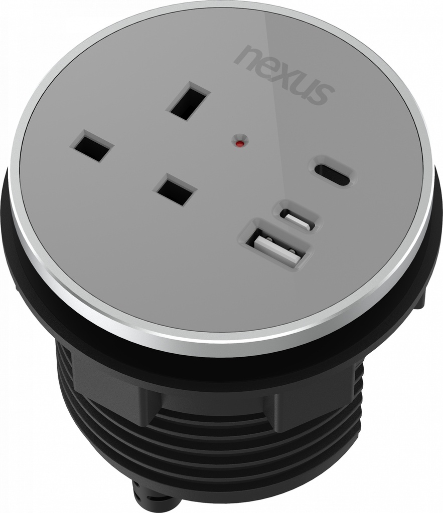 80Mm In-Desk Power Module Bundle 8 With 3M Cable I Black Housing I Silver Bezel I Grey Veneer