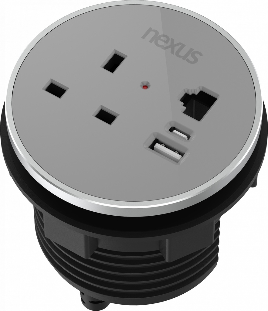 80Mm In-Desk Power Module Bundle 9 With 3M Cable I Black Housing I Silver Bezel I Grey Veneer