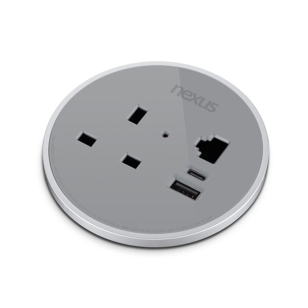 80Mm In-Desk Power Module Bundle 7 With 3M Cable I White Housing I White Bezel I White Veneer