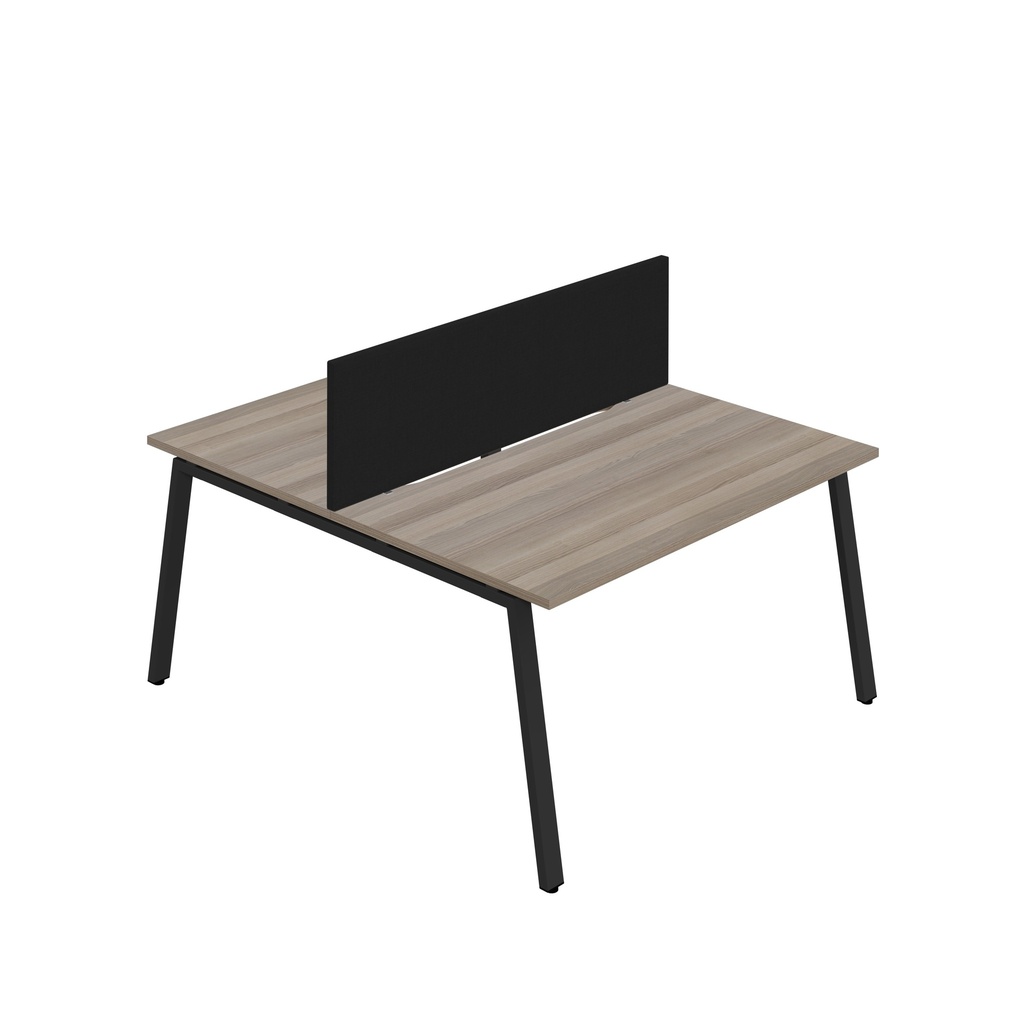 Synergy 2P Bench Desk|1400X800mm|A-Frame|GreyOak/Black|Black Screen