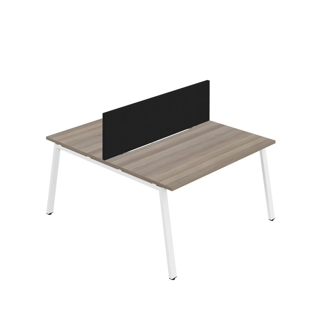 Synergy 2P Bench Desk|1600X800mm|A-Frame|GreyOak/White|Black Screen