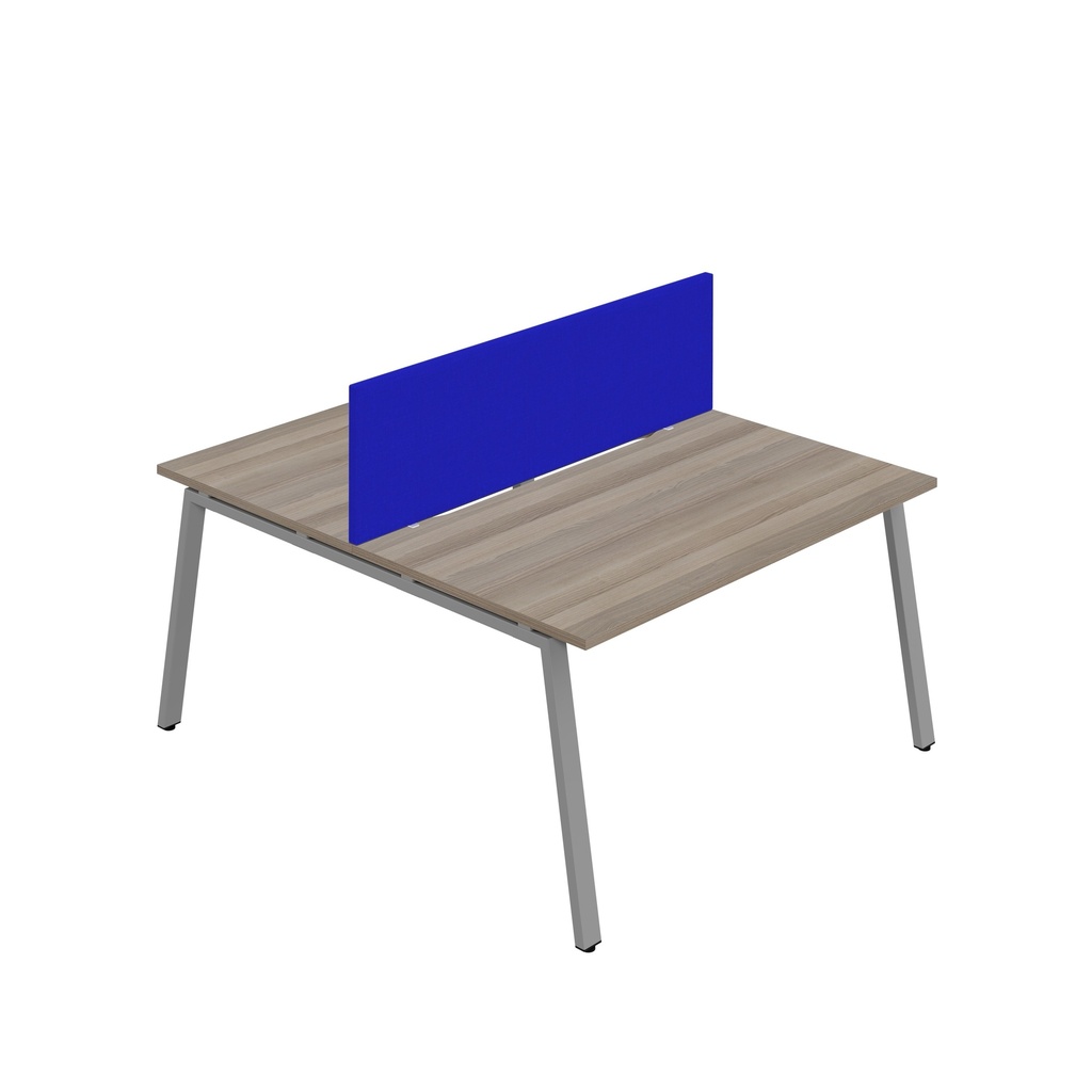 Synergy 2P Bench Desk|1200X800mm|A-Frame|GreyOak/Silver|Royal Blue Screen