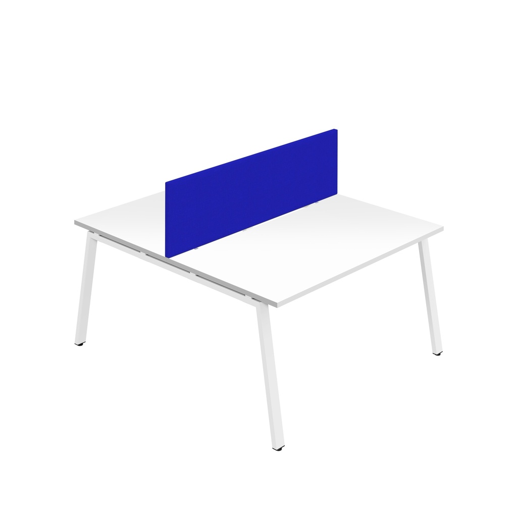 Synergy 2P Bench Desk|1200X800mm|A-Frame|White/White|Royal Blue Screen