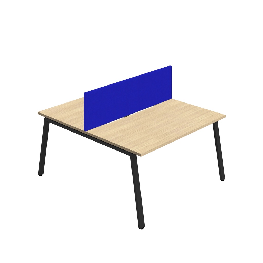 Synergy 2P Bench Desk|1400X800mm|A-Frame|NovaOak/Black|Royal Blue Screen