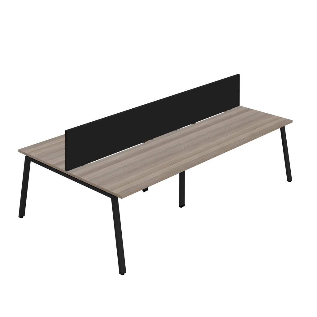 Synergy 4P Bench Desk|1400X800mm|A-Frame|GreyOak/Black|Black Screen
