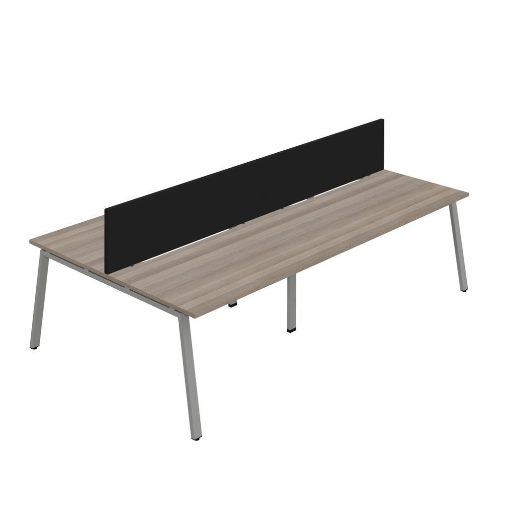 Synergy 4P Bench Desk|1600X800mm|A-Frame|GreyOak/Silver|Black Screen