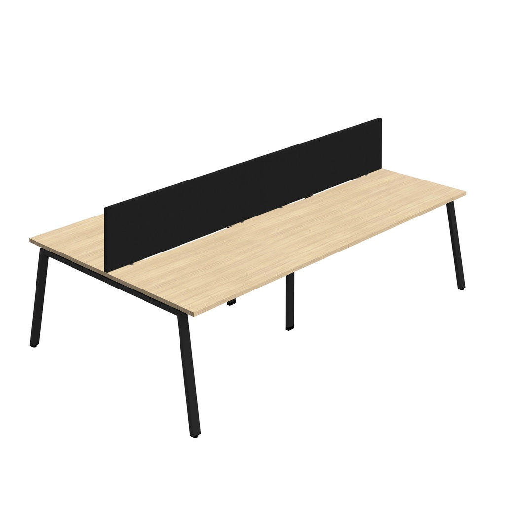 Synergy 4P Bench Desk|1600X800mm|A-Frame|NovaOak/Black|Black Screen