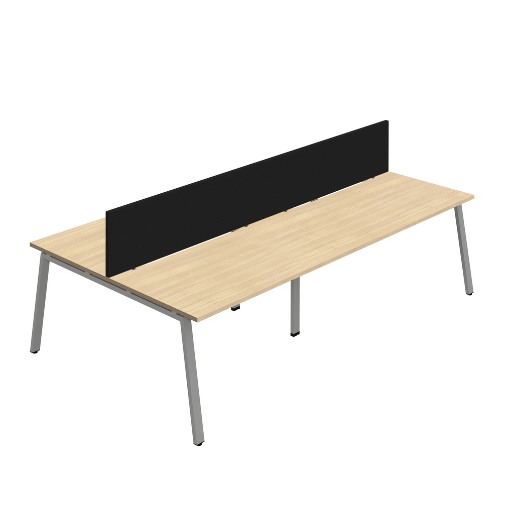 Synergy 4P Bench Desk|1600X800mm|A-Frame|NovaOak/Silver|Black Screen