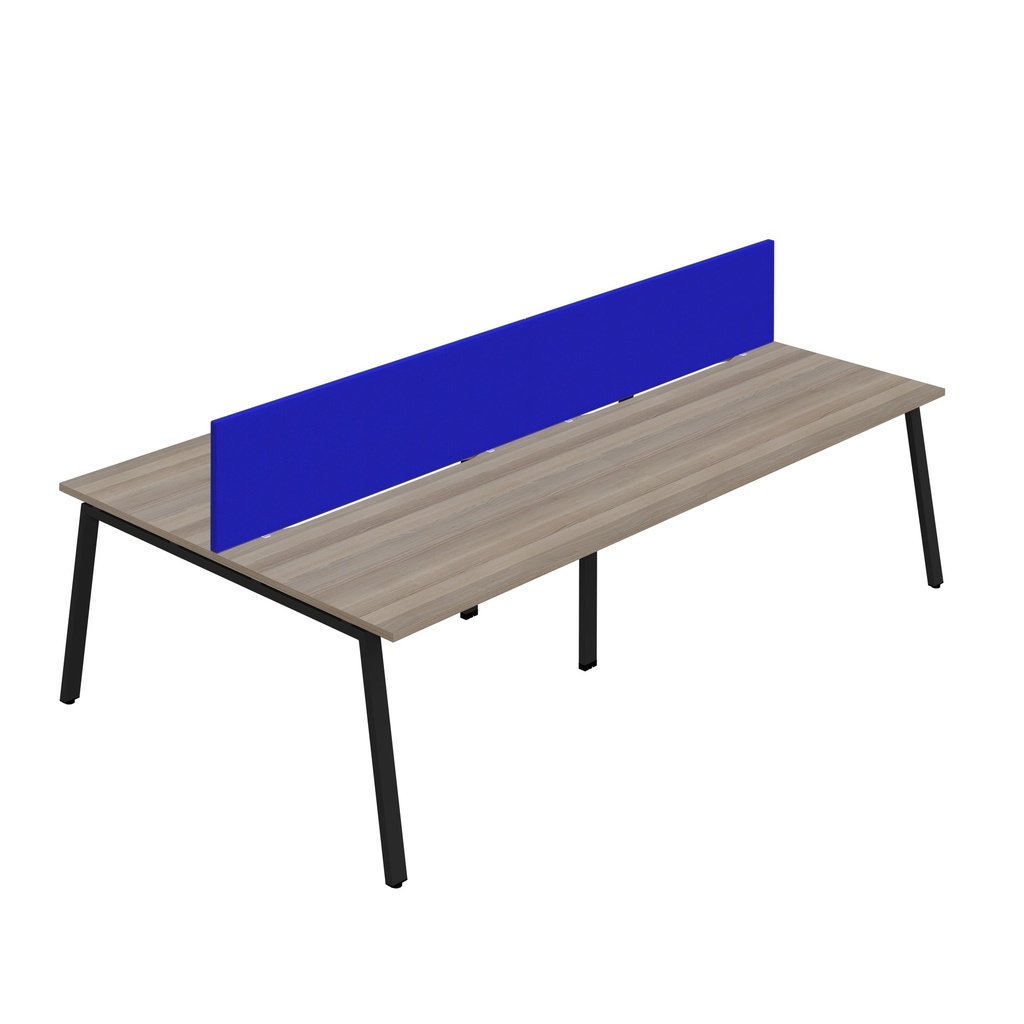 Synergy 4P Bench Desk|1200X800mm|A-Frame|GreyOak/Black|Royal Blue Screen