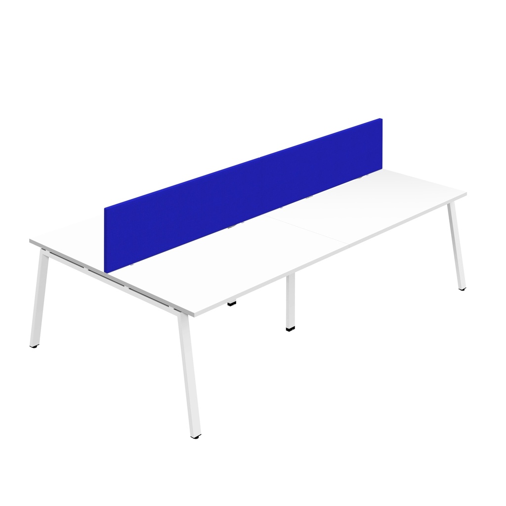 Synergy 4P Bench Desk|1200X800mm|A-Frame|White/White|Royal Blue Screen