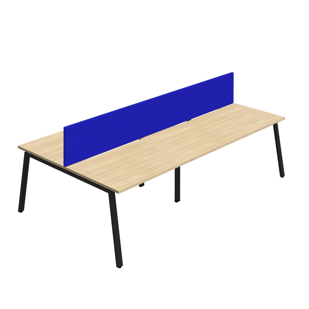 Synergy 4P Bench Desk|1400X800mm|A-Frame|NovaOak/Black|Royal Blue Screen