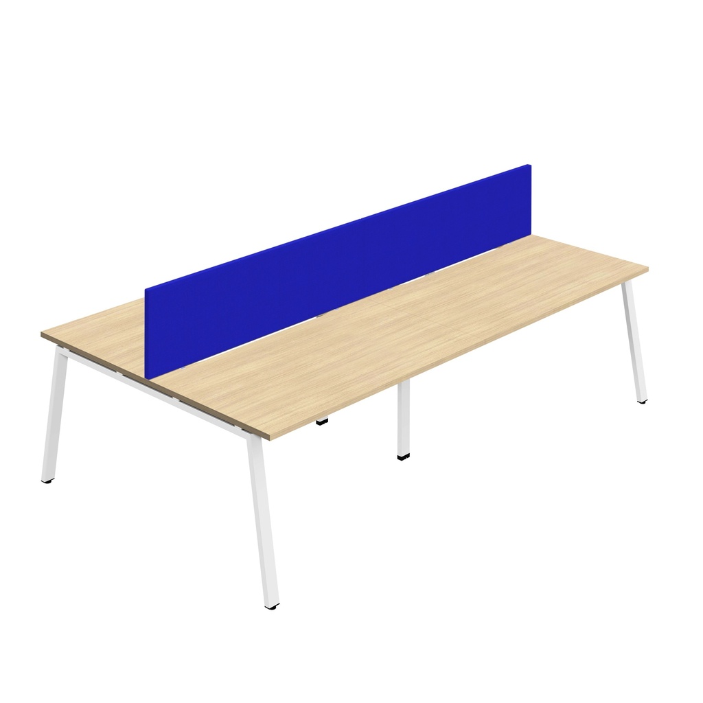 Synergy 4P Bench Desk|1400X800mm|A-Frame|NovaOak/White|Royal Blue Screen