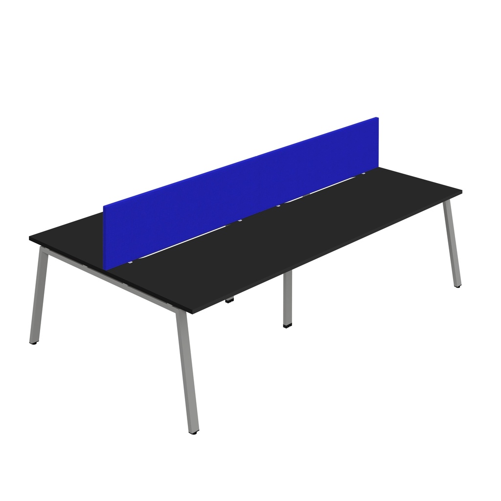 Synergy 4P Bench Desk|1600X800mm|A-Frame|Black/Silver|Royal Blue Screen
