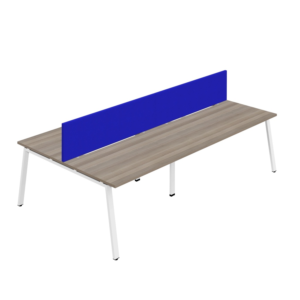 Synergy 4P Bench Desk|1600X800mm|A-Frame|GreyOak/White|Royal Blue Screen
